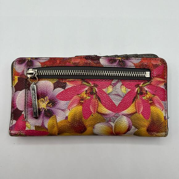 Rebecca Minkoff Bifold Long Compact Wallet PVC Pink Yellow Floral Print Snap - Picture 4 of 16
